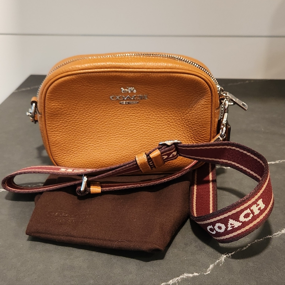 Coach Brown Leather Mini Crossbody Bag with Logo Strap